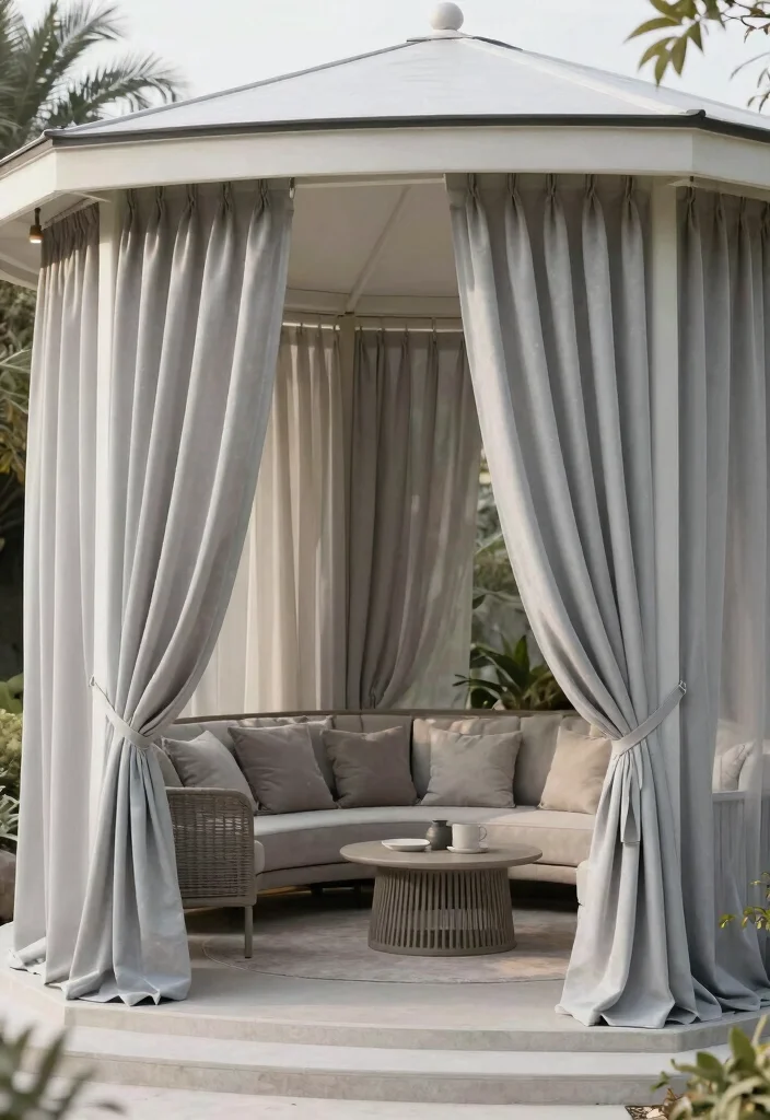 11 Beautiful Outdoor Gazebo Curtain Ideas for Cozy Nights 7 11 Beautiful Outdoor Gazebo Curtain Ideas for Cozy Nights 7. Monochromatic Mood 0