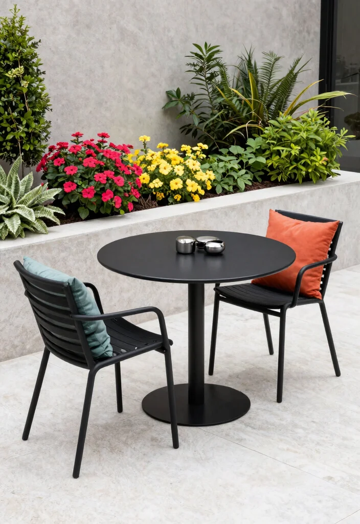 11 Bright Bistro Set Color Ideas to Pop in Your Yard 10. Bold Black for Modern Sophistication 0