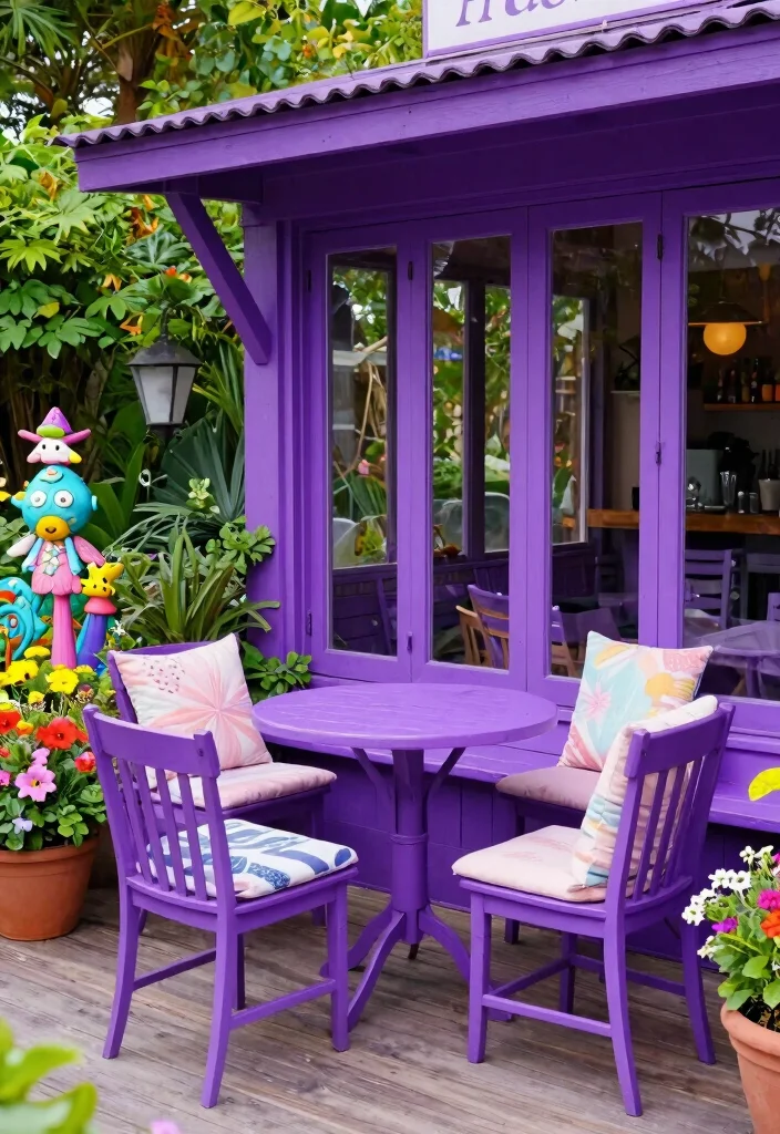 11 Bright Bistro Set Color Ideas to Pop in Your Yard 11. Vibrant Purple for a Unique Twist 0