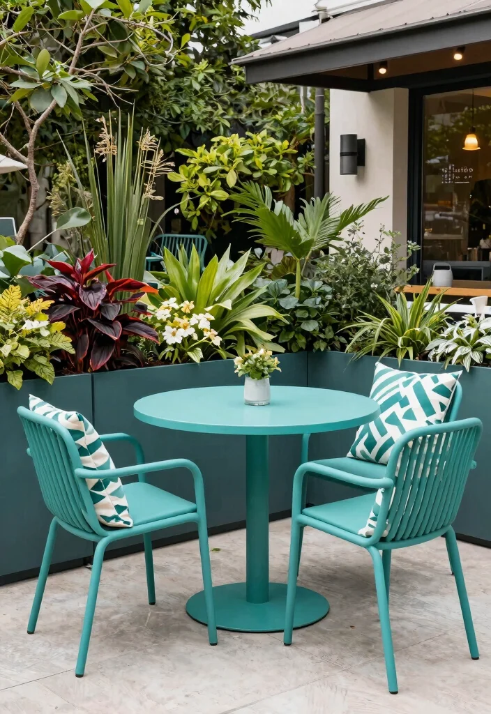11 Bright Bistro Set Color Ideas to Pop in Your Yard 8. Trendy Teal for a Chic Touch 0