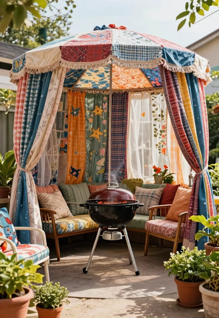 11 Clever Grill Canopy DIY Patio Ideas for BBQ Lovers 11. Upcycled Vintage Canopy 0