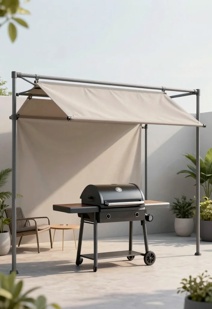 11 Clever Grill Canopy DIY Patio Ideas for BBQ Lovers 2. Minimalist Metal Frame 0