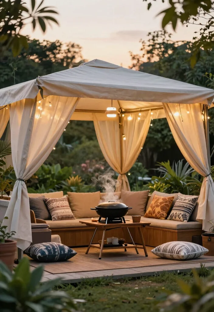 11 Clever Grill Canopy DIY Patio Ideas for BBQ Lovers 3. Fabric Canopy with Side Panels 0