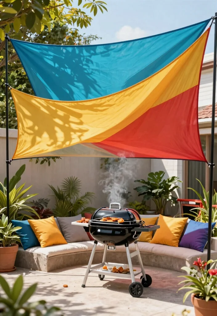 11 Clever Grill Canopy DIY Patio Ideas for BBQ Lovers 6. Shade Cloth Canopy 0