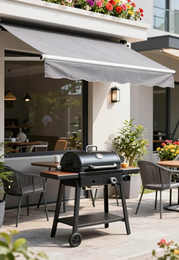 11 Clever Grill Canopy DIY Patio Ideas for BBQ Lovers 8. Retractable Awning 0