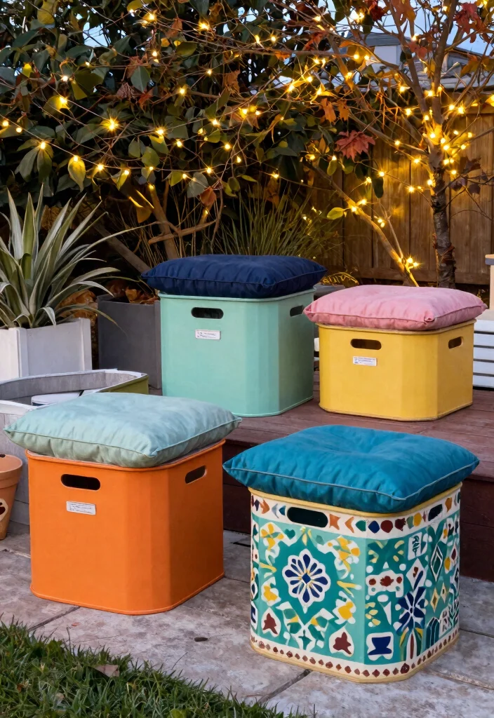 11 Clever Patio Chair Storage Ideas for Winter Months 7. Decorated Storage Bins 0