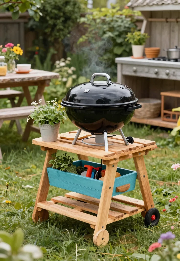 11 Easy Table Top Grill Stand DIY Projects Custom Build 8. Pallet Wood Wheelbarrow Grill Stand 0