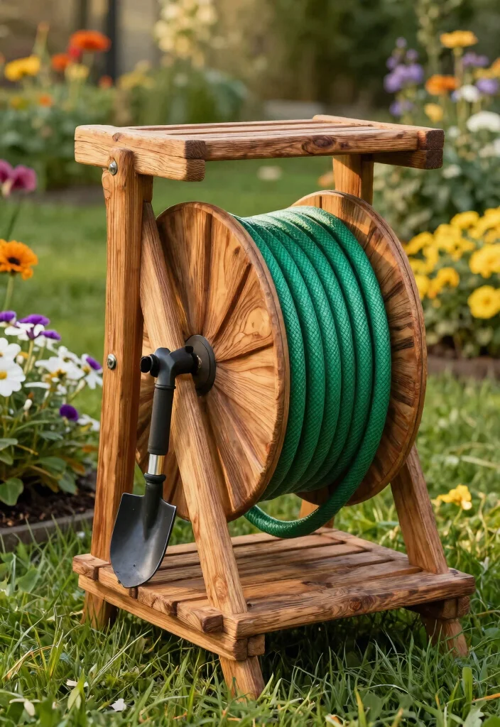 11 Sturdy Hose Reel Mounting Ideas Brick and Wood 1. Classic Wooden Hose Reel Mount 0