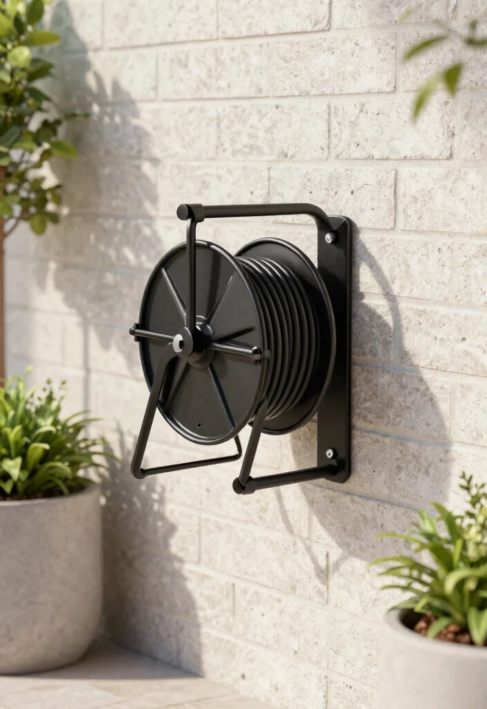 11 Sturdy Hose Reel Mounting Ideas Brick and Wood 5. Stylish Metal Wall Bracket 0