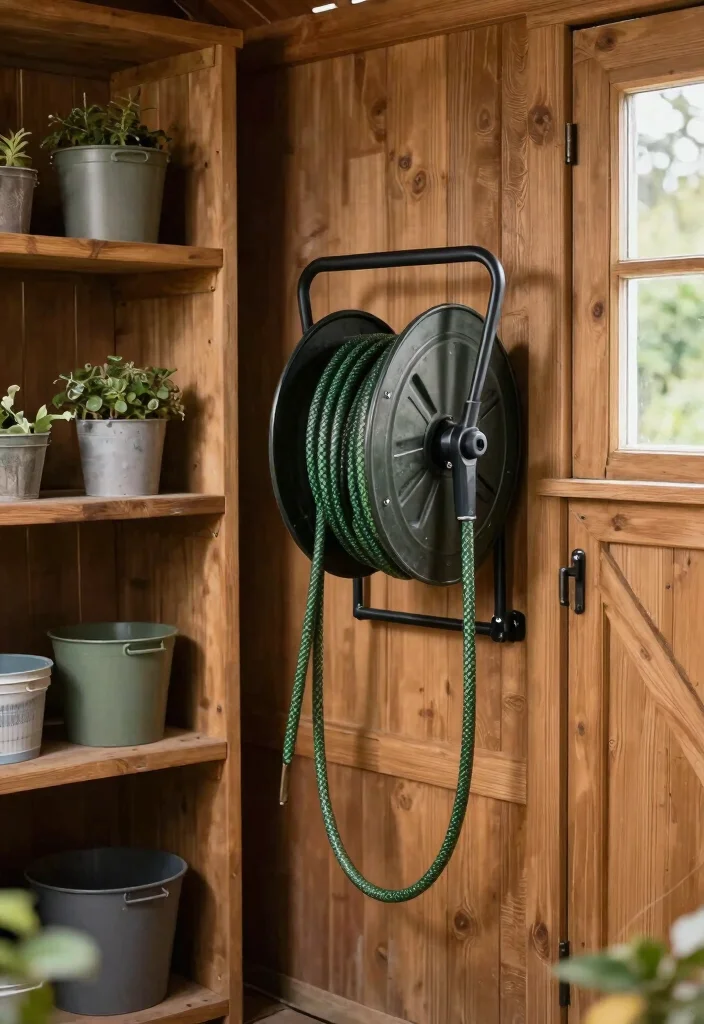 11 Sturdy Hose Reel Mounting Ideas Brick and Wood 6. Built In Garden Shed Solution 0