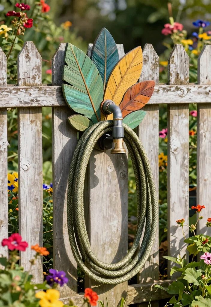11 Sturdy Hose Reel Mounting Ideas Brick and Wood 7. Decorative Wall Art Hose Holder 0