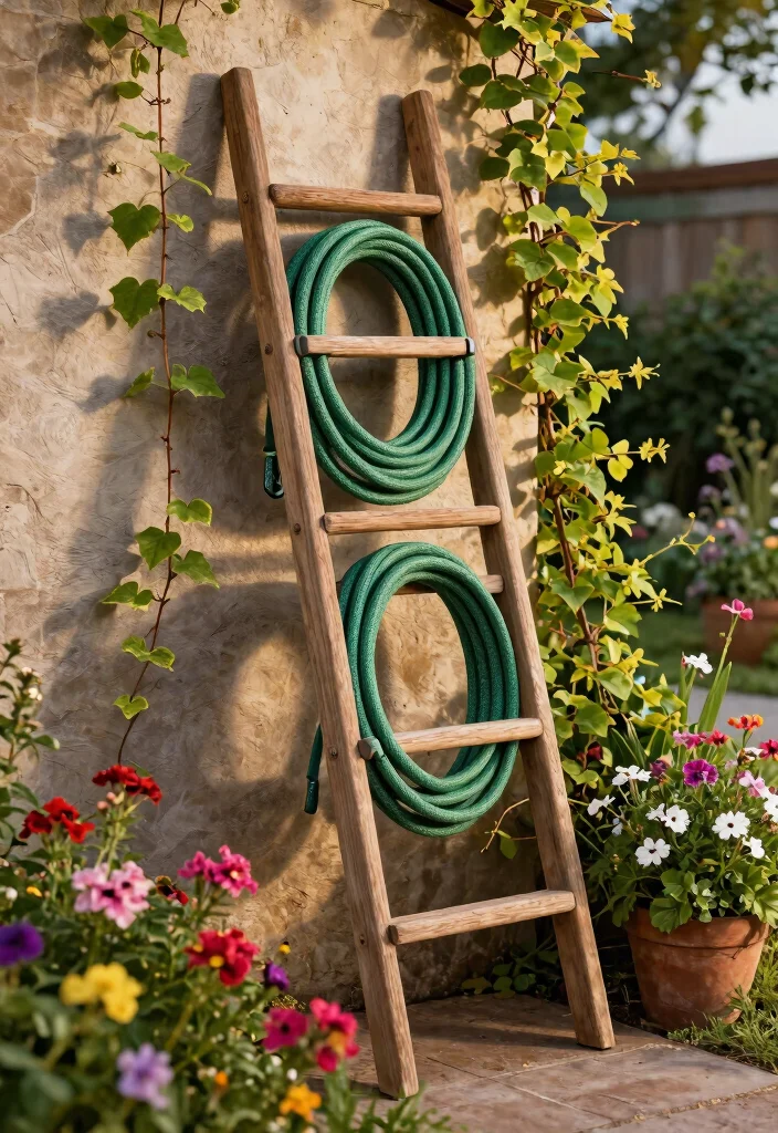11 Sturdy Hose Reel Mounting Ideas Brick and Wood 9. Ladder Style Hose Holder 0