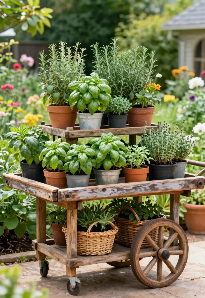 13 Charming Vintage Garden Cart Ideas Rustic Decor 2. Rustic Herb Garden On Wheels 0
