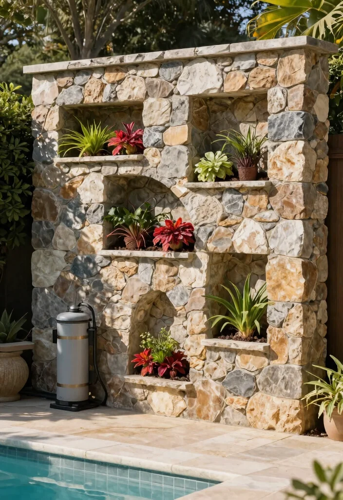 13 Clever Ideas to Hide Pool Pump and Heater DIY Tricks 7. Stone Wall Enclosure 0