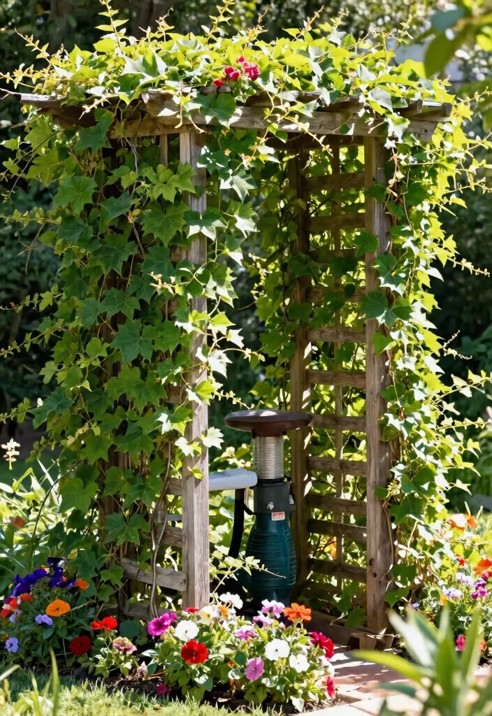 13 Clever Ideas to Hide Pool Pump and Heater DIY Tricks 8. Trellis with Climbing Vines 0
