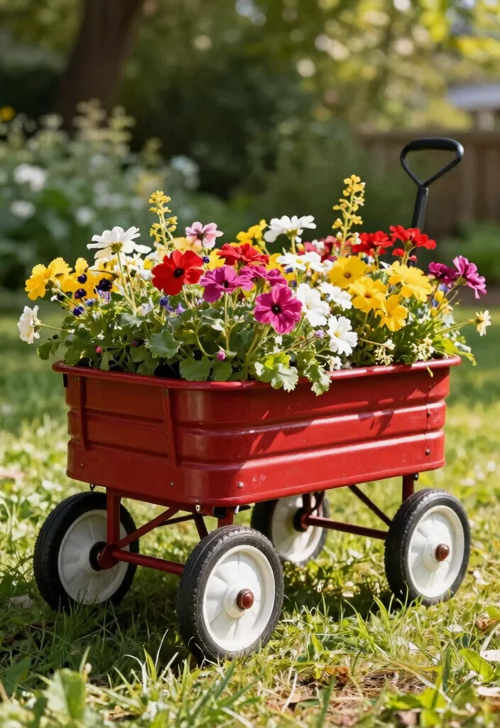 13 Contemporary Metal Garden Sculpture Ideas Industrial Vibe 1. Wagon Wheel Planters 0