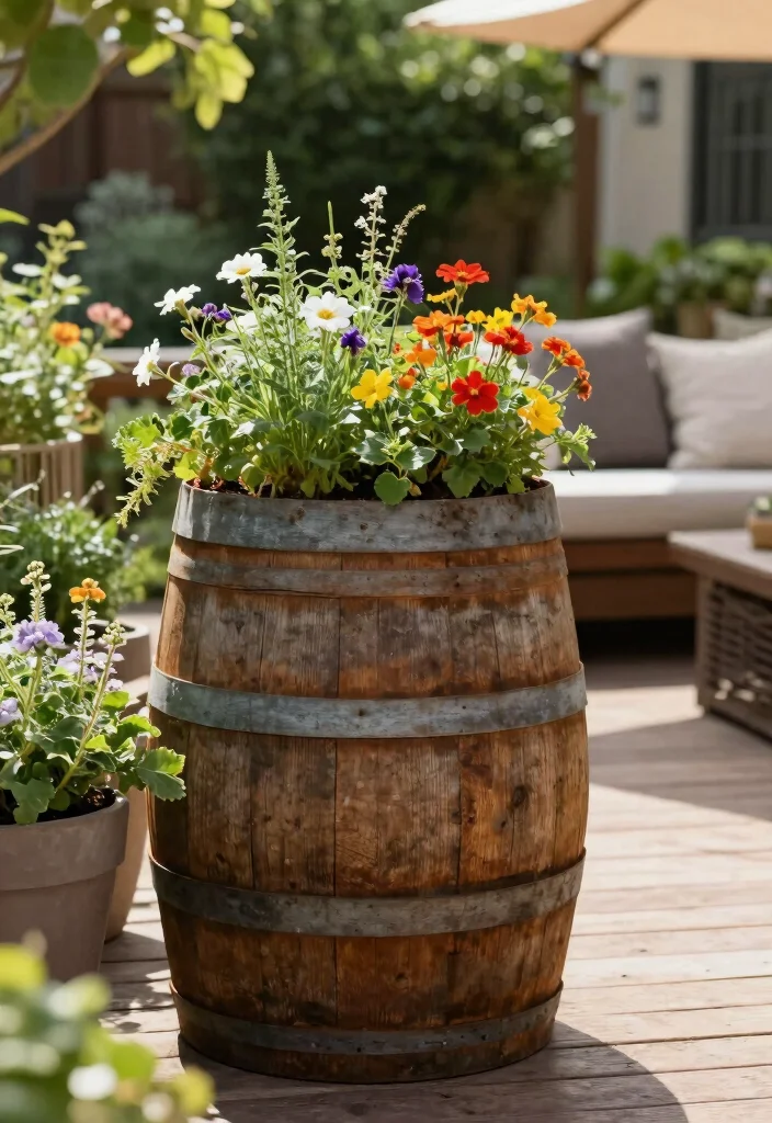 13 DIY Deck Planter Box Ideas for a Green Patio 9 13 DIY Deck Planter Box Ideas for a Green Patio 9. Rustic Barrel Planters 0