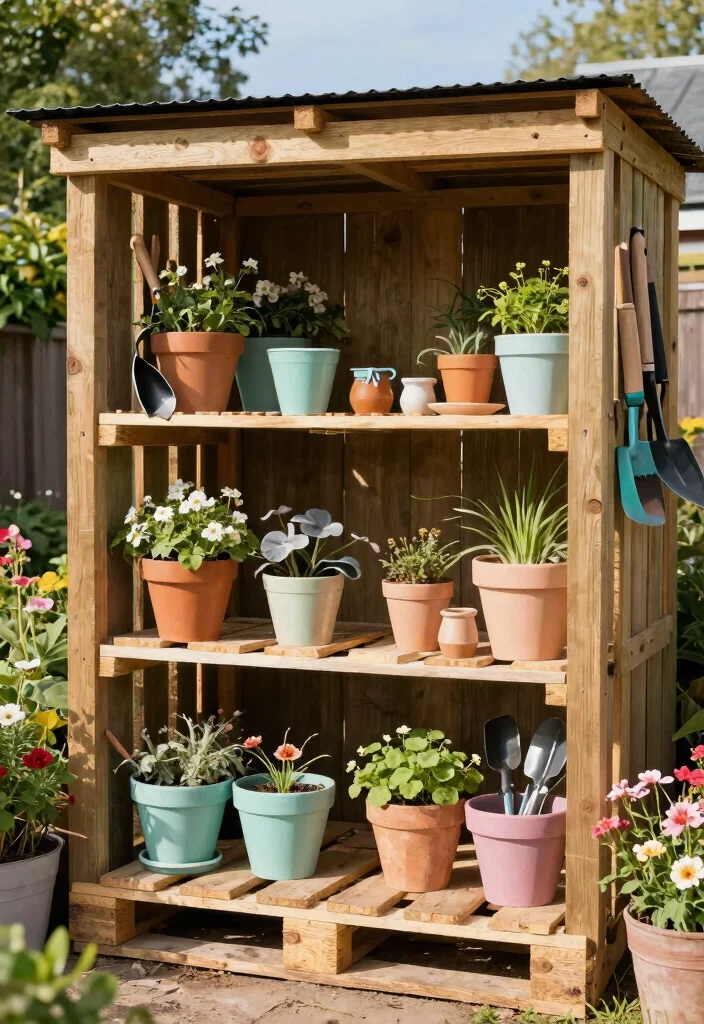 13 Heavy Duty Tool Shed Shelving Ideas DIY Builds 1. Sturdy Pallet Shelves 0
