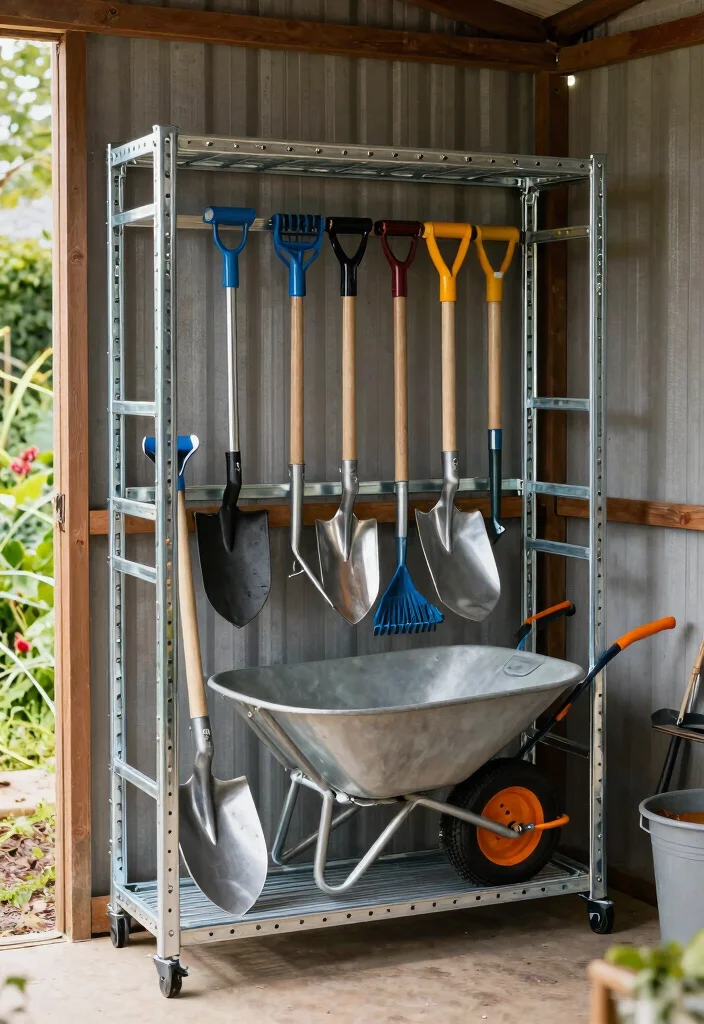 13 Heavy Duty Tool Shed Shelving Ideas DIY Builds 2. Metal Racks for Heavy Tools 0