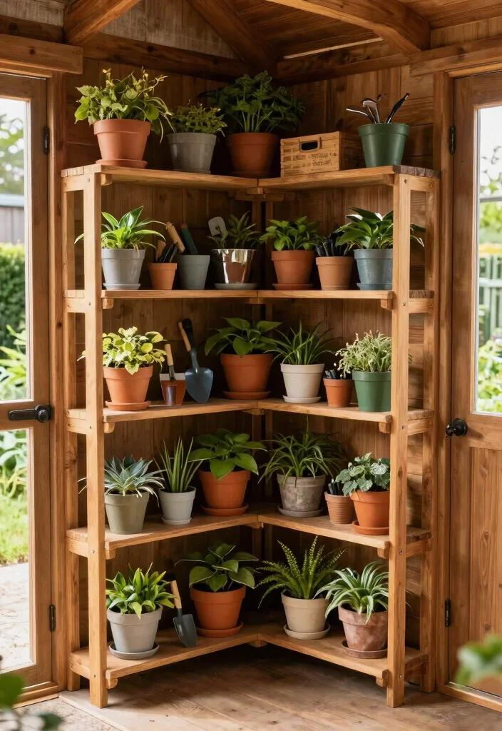 13 Heavy Duty Tool Shed Shelving Ideas DIY Builds 4. Corner Shelving Units 0