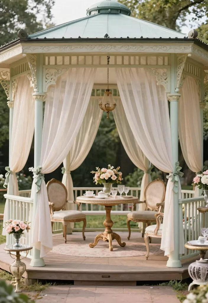 13 Luxury Canopy Outdoor Gazebo Patio Ideas Dreamy 10. Vintage Glamour 0