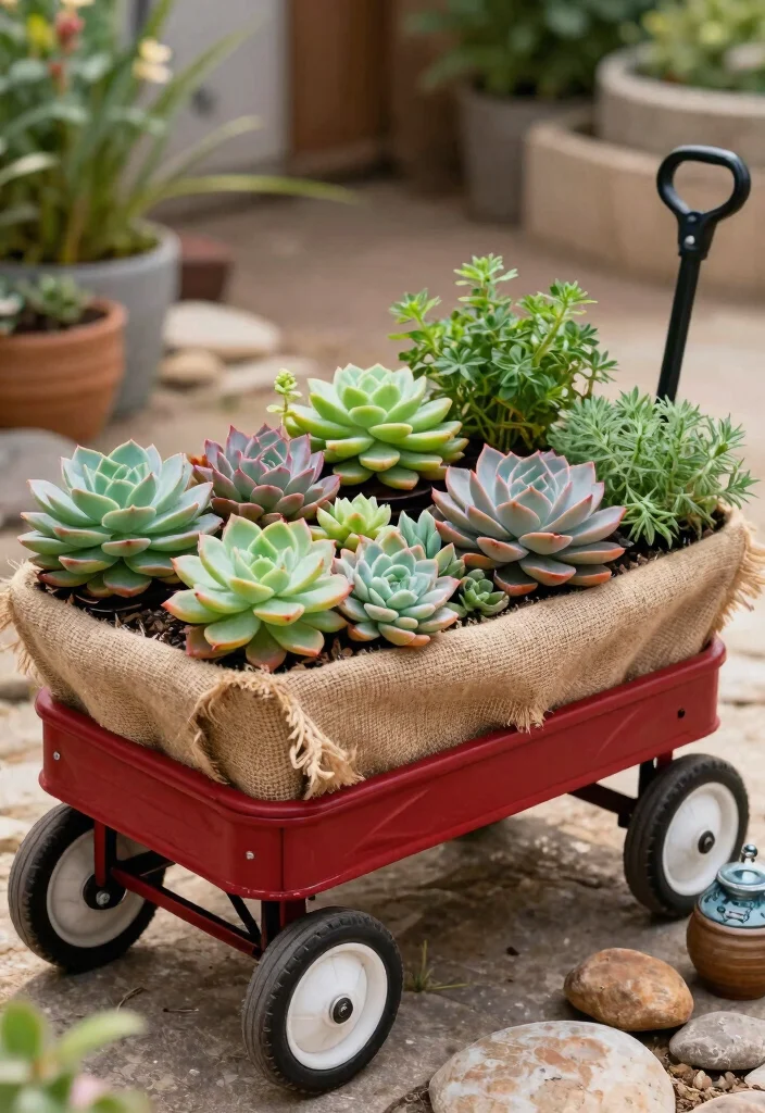 13 Nostalgic Red Wagon Garden Ideas for Front Porches 4. Rustic Planter Box 0
