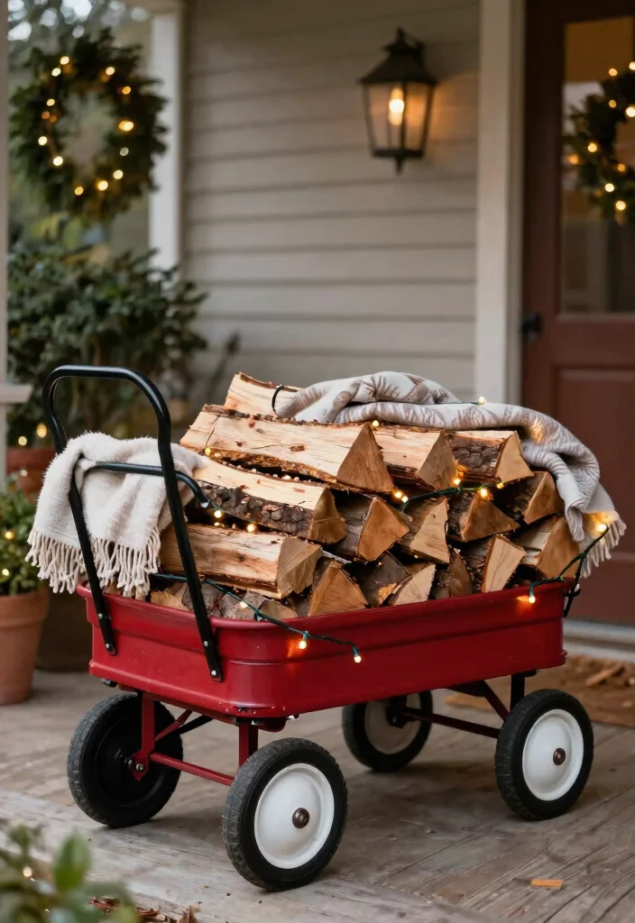13 Nostalgic Red Wagon Garden Ideas for Front Porches 7. Wagon Firewood Carrier 0