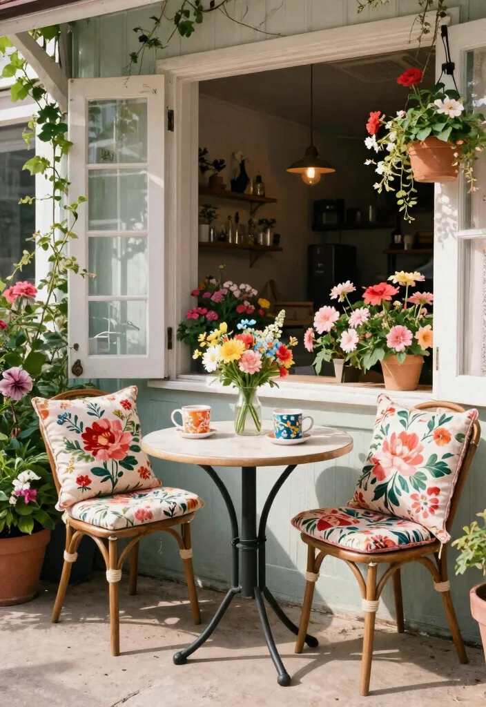13 Welcoming Front Porch Bistro Set Ideas (Morning Coffee) 12 13 Welcoming Front Porch Bistro Set Ideas Morning Coffee 12. Floral Themed Bistro Set 0