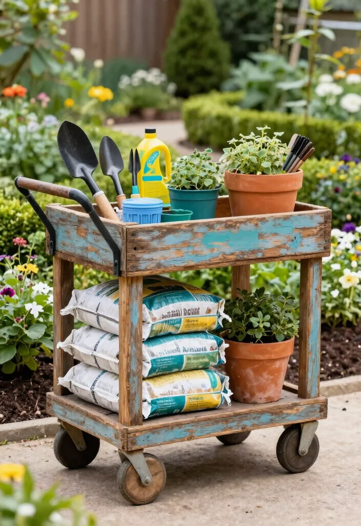 15 Beautiful Outdoor Garden Trolley Inspiration Photos 6 15 Beautiful Outdoor Garden Trolley Inspiration Photos 6. Repurposed Cart for Storage 0