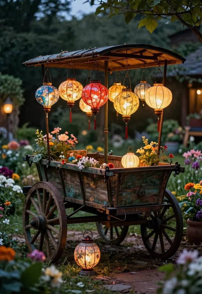15 Clever Old Wagon Garden Ideas Upcycle Inspiration 14. Wagon Lantern Stand 0