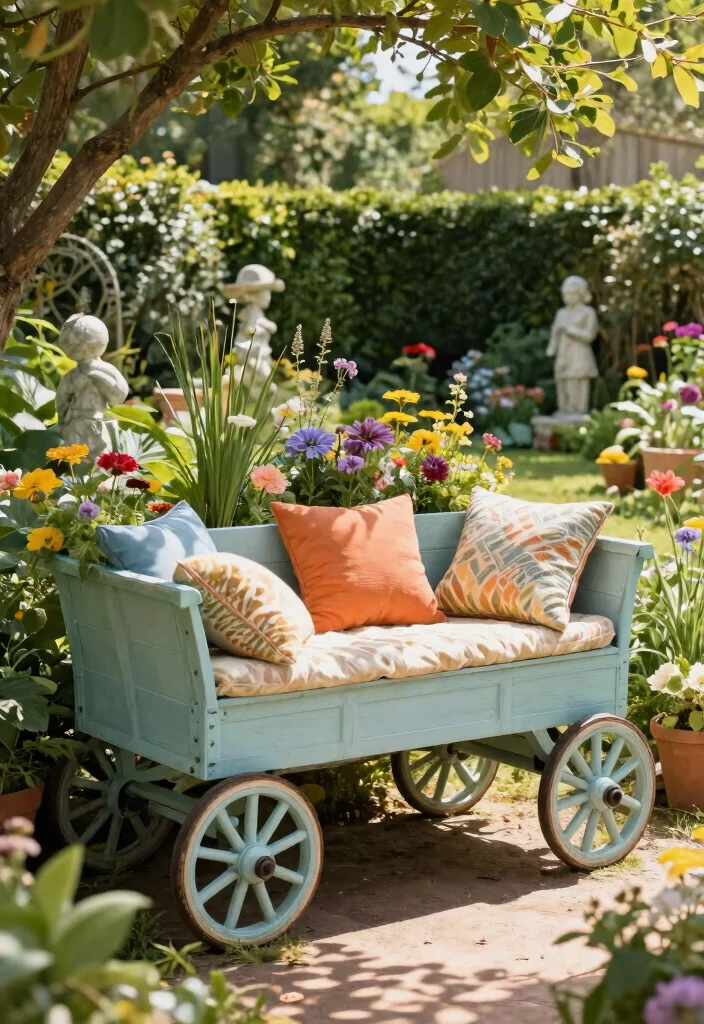 15 Clever Old Wagon Garden Ideas Upcycle Inspiration 3. Charming Wagon Bench 0