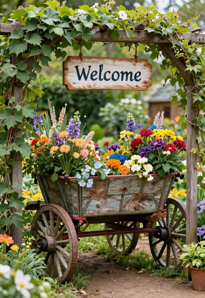 15 Clever Old Wagon Garden Ideas Upcycle Inspiration 7. Whimsical Garden Entryway 0