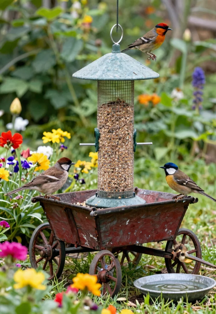 15 Clever Old Wagon Garden Ideas Upcycle Inspiration 8. Wagon Bird Feeder 0