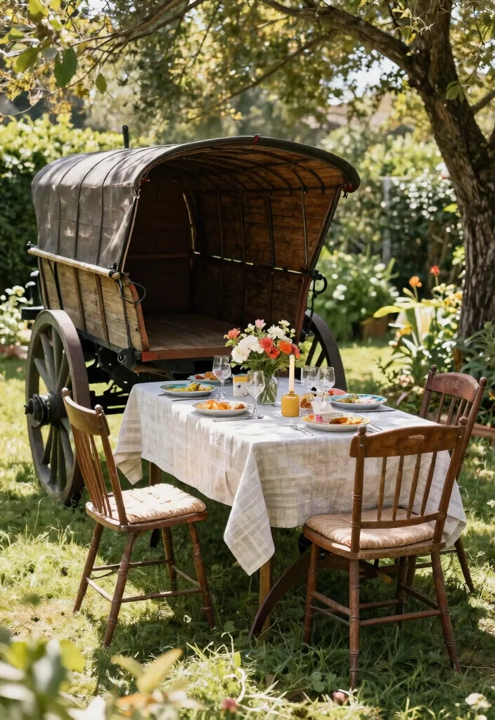 15 Clever Old Wagon Garden Ideas Upcycle Inspiration 9. Wagon Table for Outdoor Dining 0