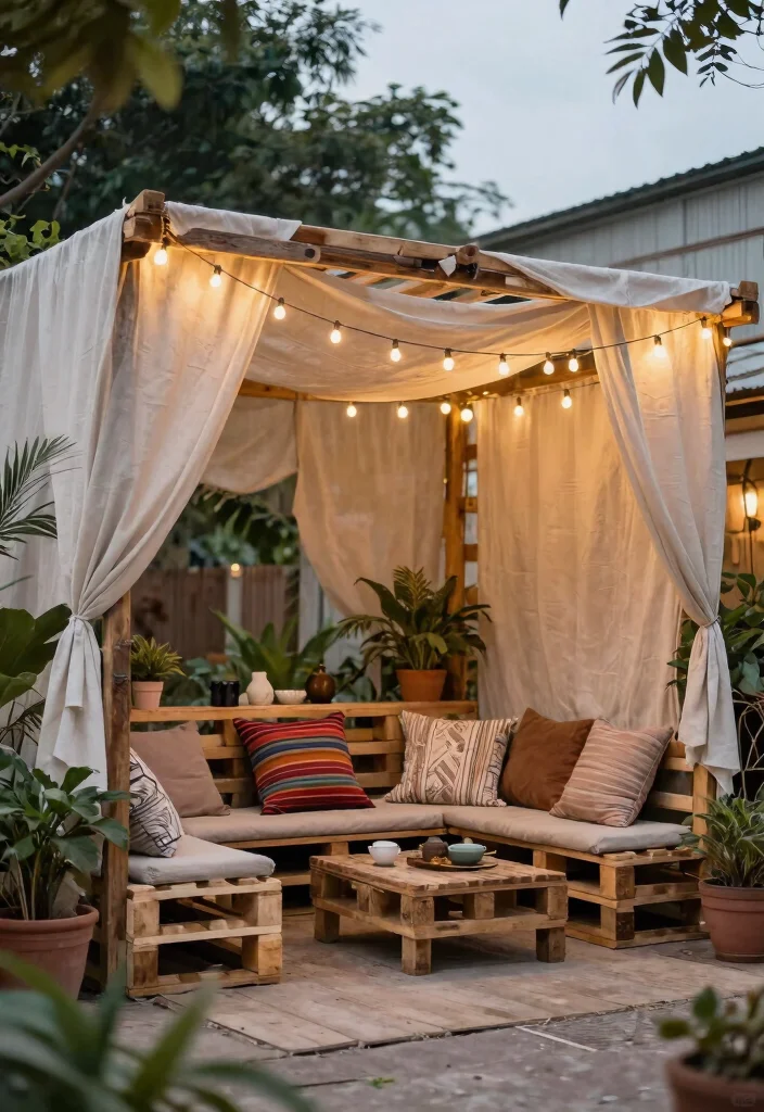 15 Cozy Porch Canopy Ideas: Patio Shade Solutions for Eco-Friendly Outdoor Living 10 15 Cozy Porch Canopy Ideas Patio Shade Solutions for Eco Friendly Outdoor Living 10. Upcycled Pallet Shade Structure 0