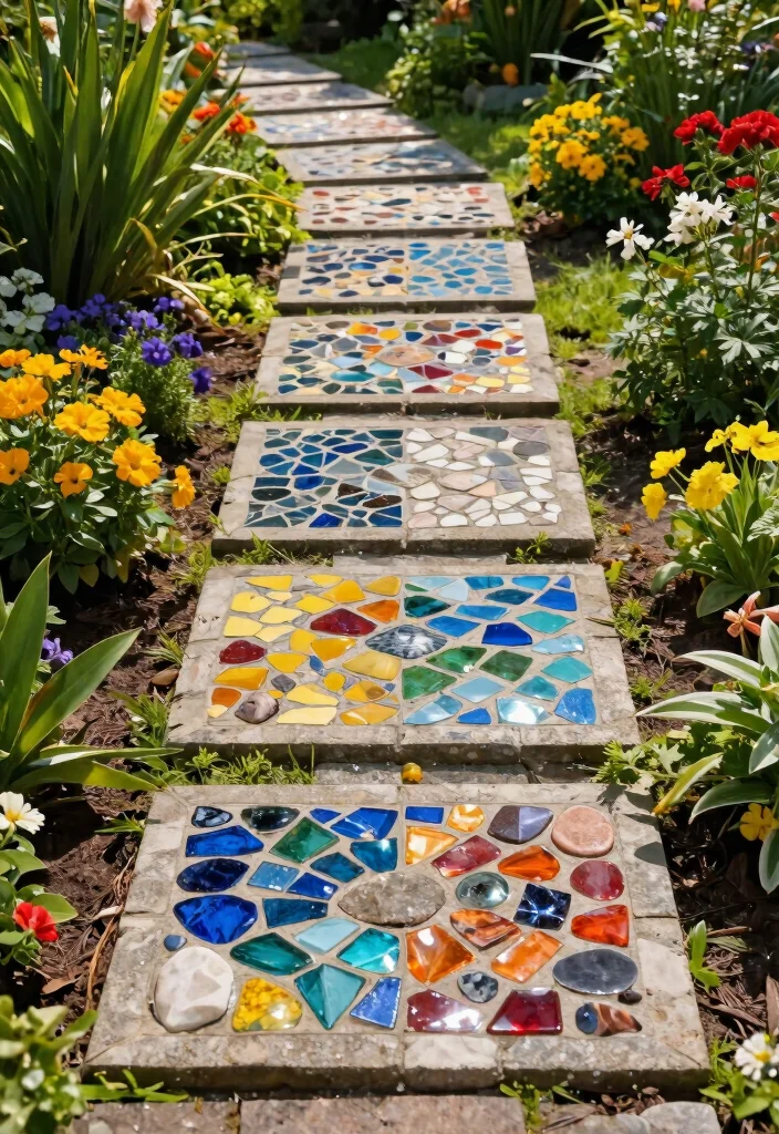 15 Creative DIY Garden Sculpture Ideas Budget Art 11. Mosaic Stepping Stones 0