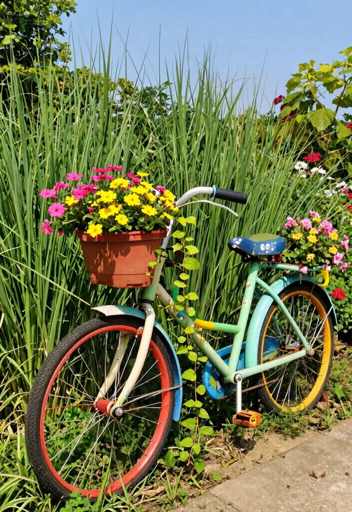 15 Creative DIY Garden Sculpture Ideas Budget Art 2. Recycled Bicycle Sculpture 0