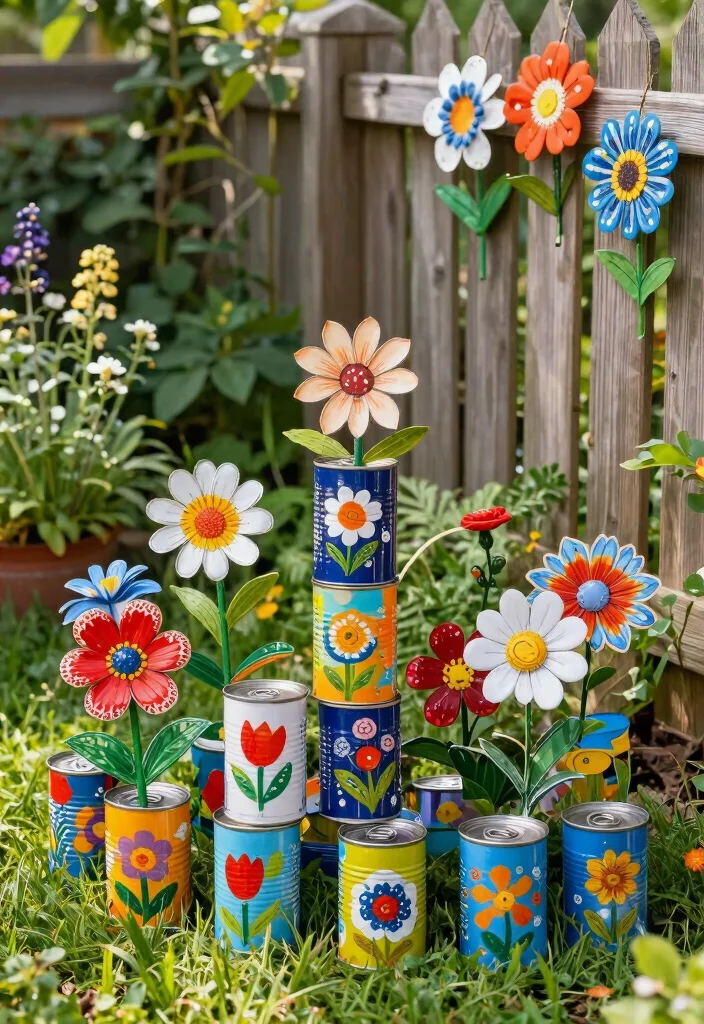 15 Creative DIY Garden Sculpture Ideas Budget Art 4. Upcycled Tin Can Flowers 0