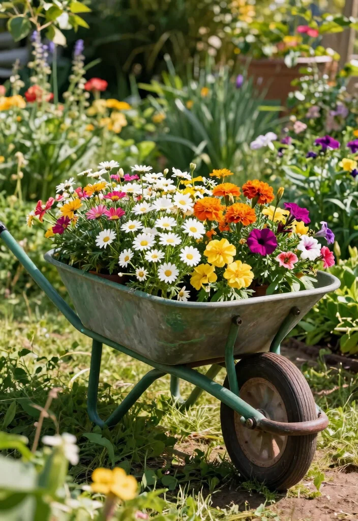 15 Creative DIY Garden Sculpture Ideas Budget Art 5. Rustic Wheelbarrow Art 0