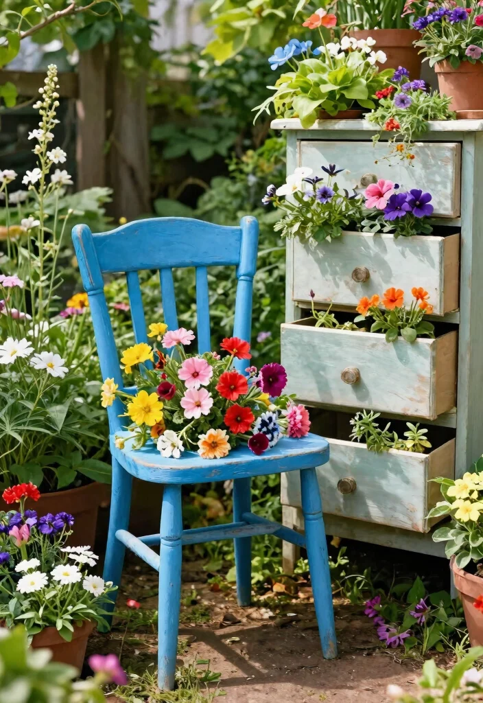15 Creative DIY Garden Sculpture Ideas Budget Art 9. Upcycled Old Furniture 0