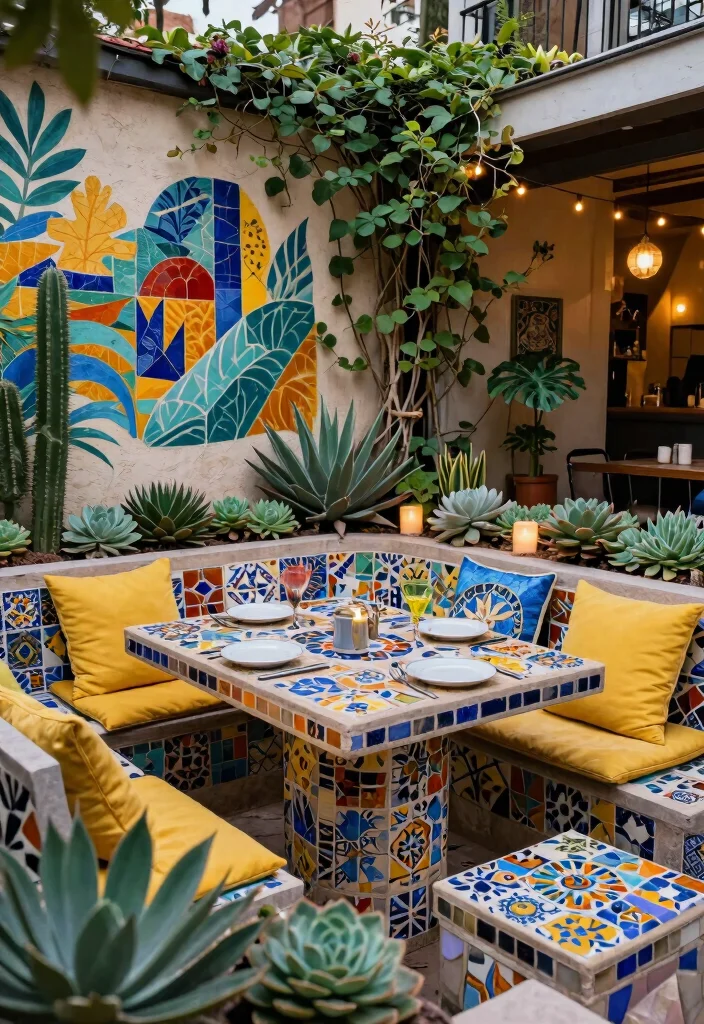 15 Romantic Bistro Set in Garden Ideas Cozy Nooks 7. Artistic Mosaic Bistro Set 0