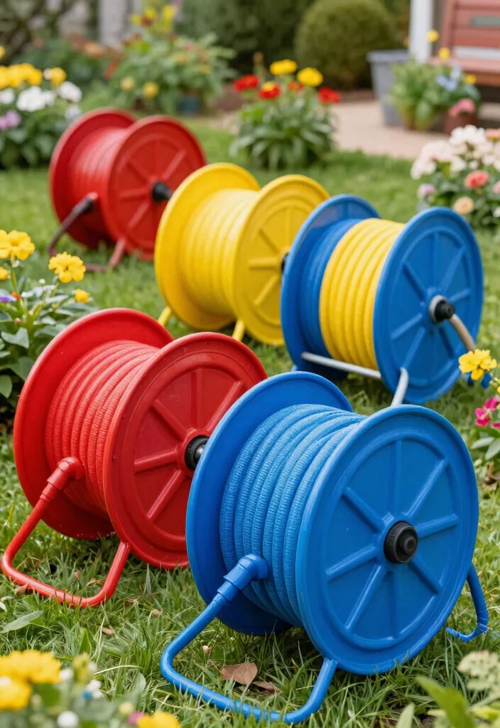 15 Smart Hose Reel Ideas to Keep Your Yard Tidy 13. Colorful Hose Reels 0