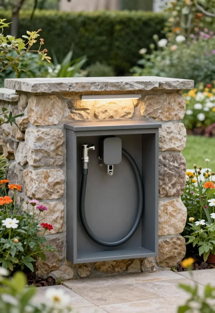 15 Smart Hose Reel Ideas to Keep Your Yard Tidy 6. Custom Built In Hose Storage 0