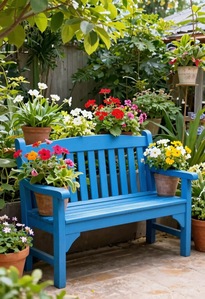 17 Stunning Cart Planter Ideas for Garden Flowers 12. Colorful Garden Bench Planter 0