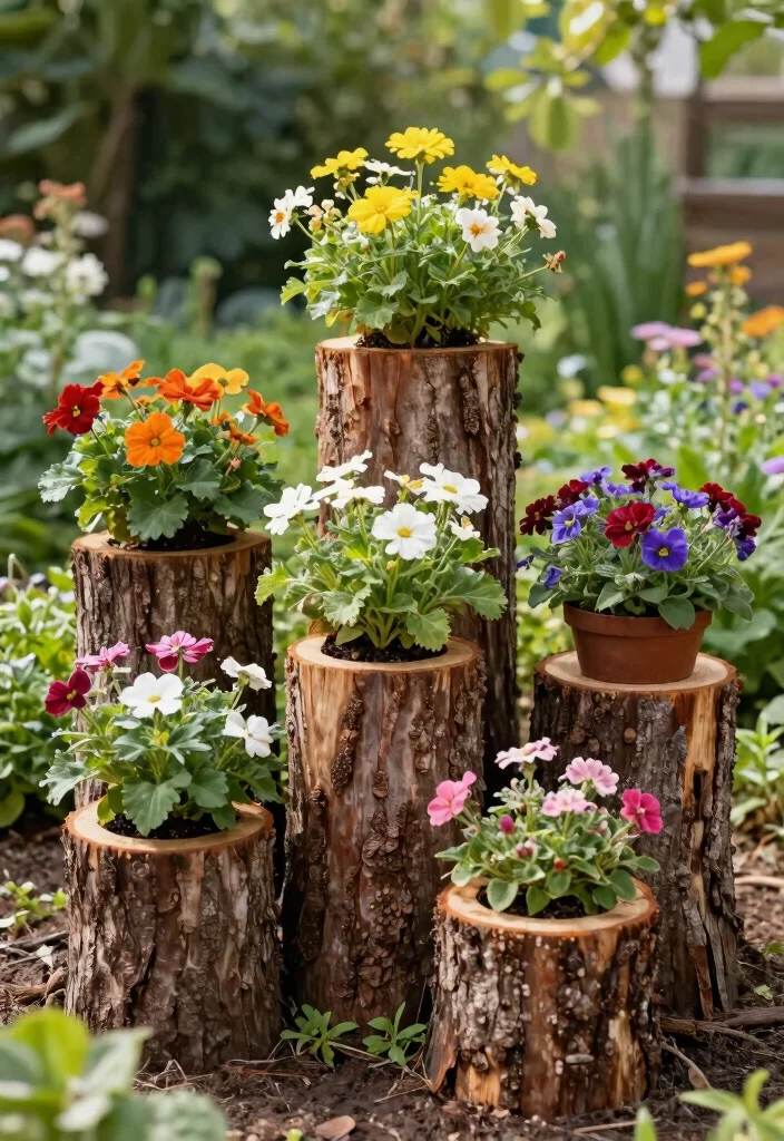 17 Stunning Cart Planter Ideas for Garden Flowers 15. Artistic Tree Stump Planters 0