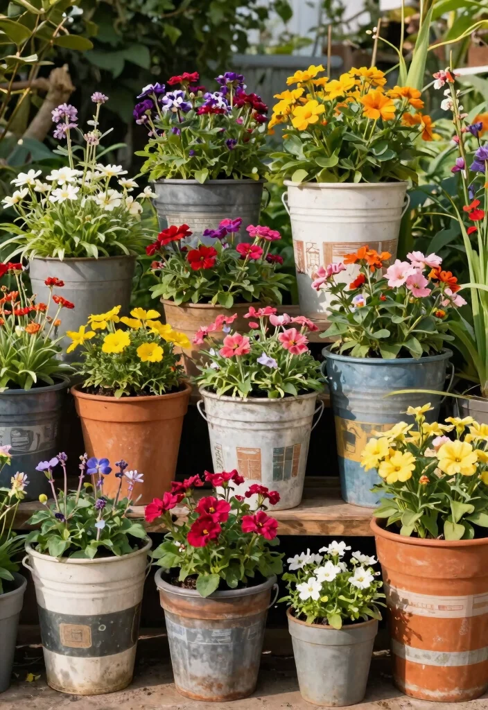 17 Stunning Cart Planter Ideas for Garden Flowers 16. Eco Friendly Recycled Container Garden 0