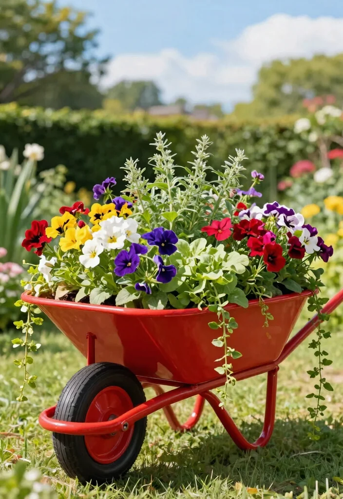 17 Stunning Cart Planter Ideas for Garden Flowers 2. Whimsical Wheelbarrow Planters 0