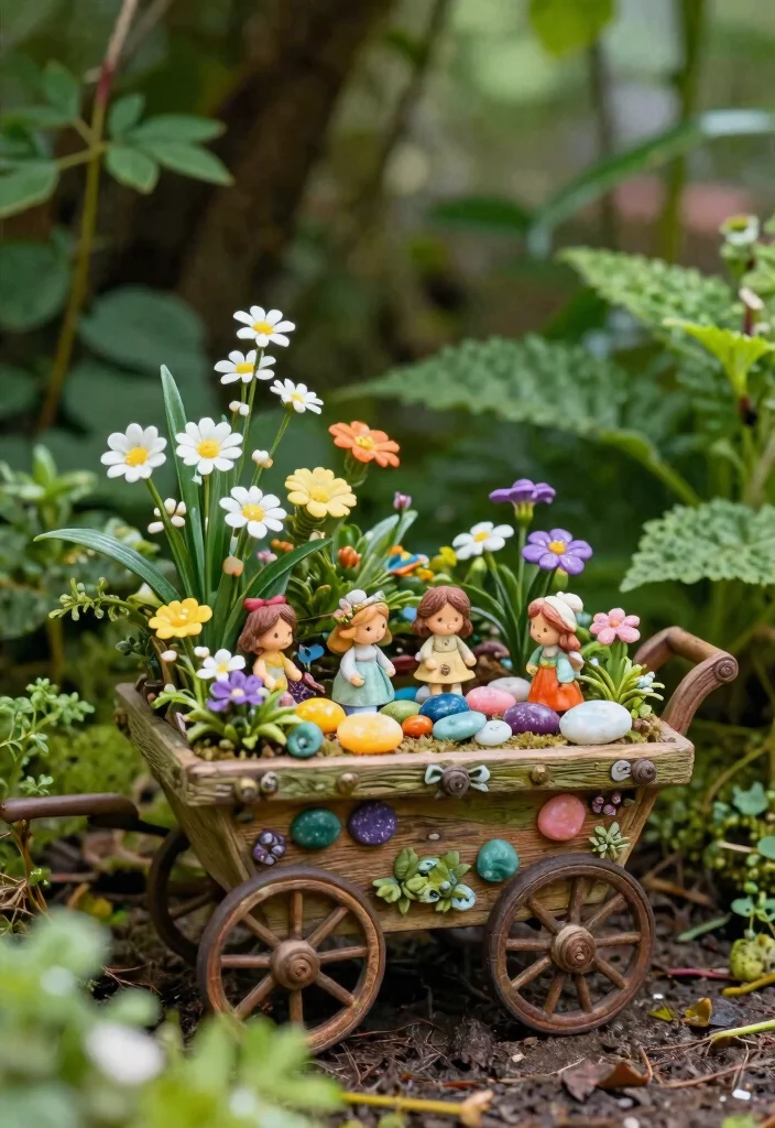 17 Stunning Cart Planter Ideas for Garden Flowers 4. Charming Fairy Garden Cart 0