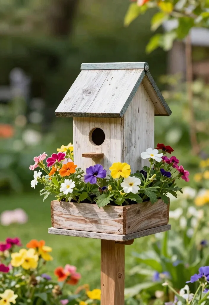 17 Stunning Cart Planter Ideas for Garden Flowers 8. Decorative Birdhouse Planter 0