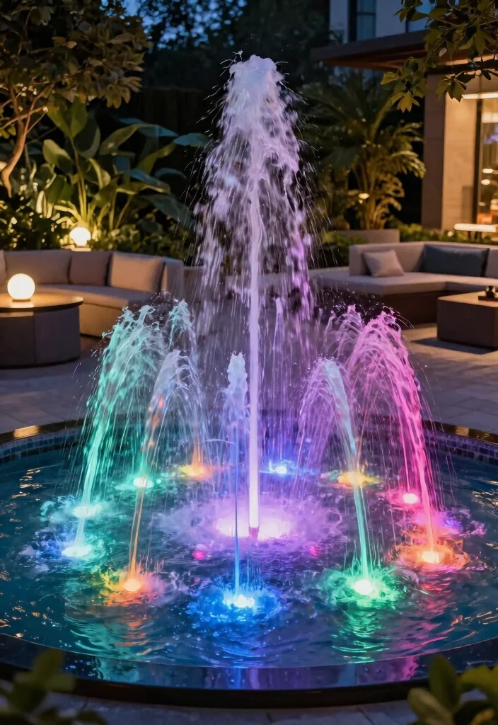 20 Modern Outdoor Fountain Designs You Will Love 12. Color Changing LED Fountain 0